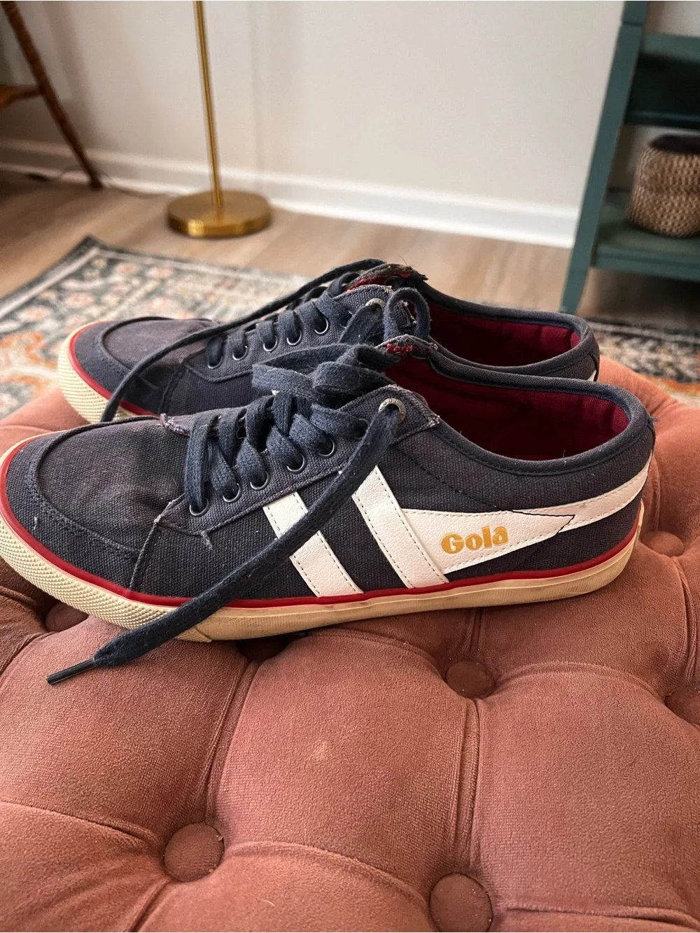 Gola Men's Navy Canvas Sneakers with White Stripes and Red Trim